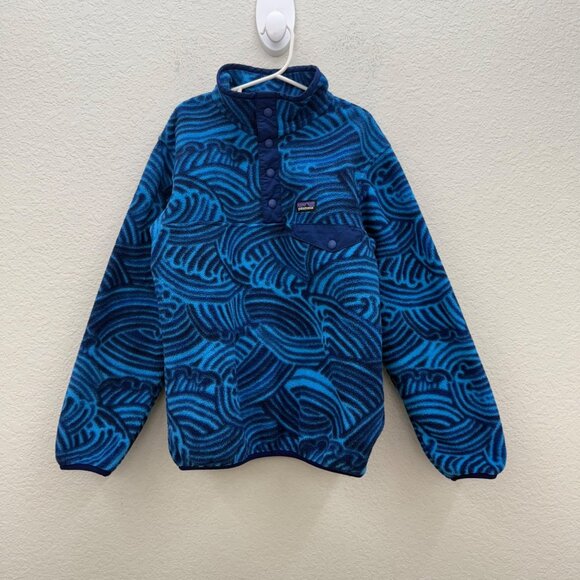 Patagonia Blue Wave Synchilla Snap T Fleece Pullover Sweatshirt Boys Medium 10 - Picture 1 of 6
